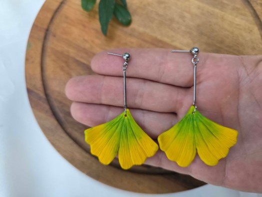 Cercei Ginkgo galbeni lungi - imagine 2