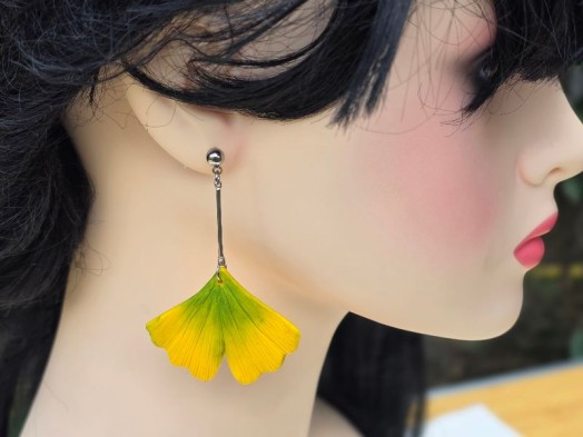 Cercei Ginkgo galbeni lungi - imagine 3