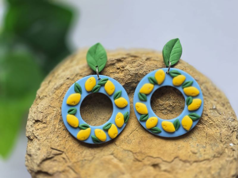 Cercei lămâi cu frunze - rotunzi